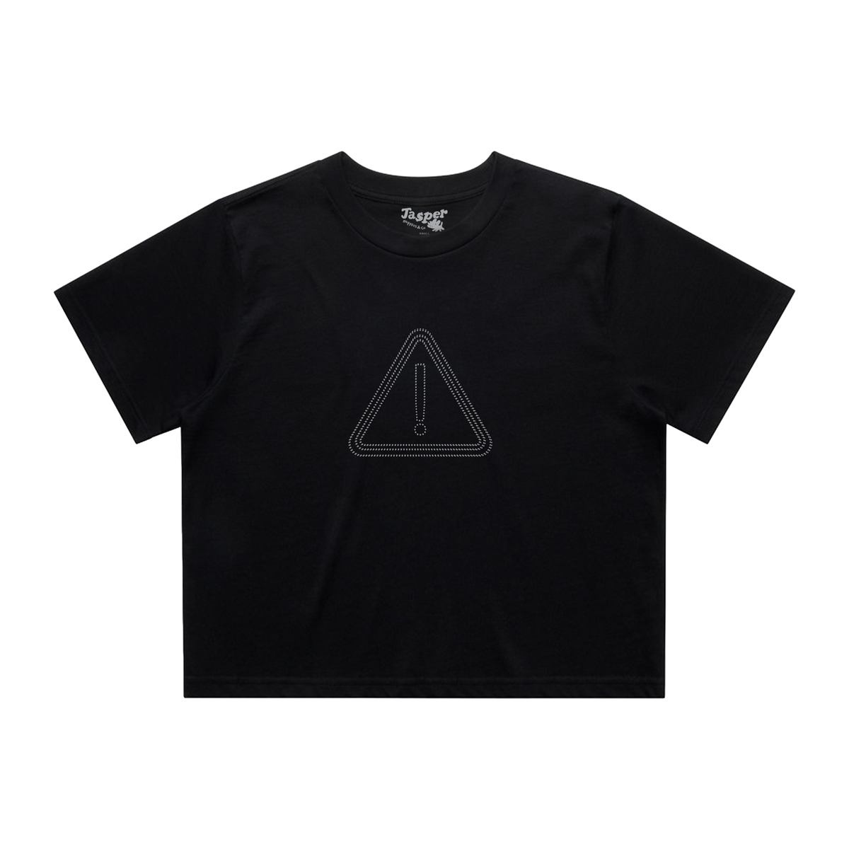 WARNING SIGN REFLECTIVE BLACK CROP TOP